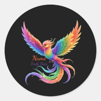 Persoonlijke Regenboog Phoenix Naam Geboortedatum  Ronde Sticker