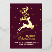 Persoonlijke rendier goud folie kerstkaart
