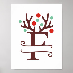Persoonlijke rendierbrief F gesplitst monogram Poster