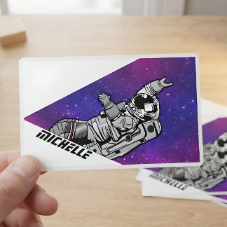 Persoonlijke Retro Astronaut Naam Paarse Melkweg Rechthoekige Sticker