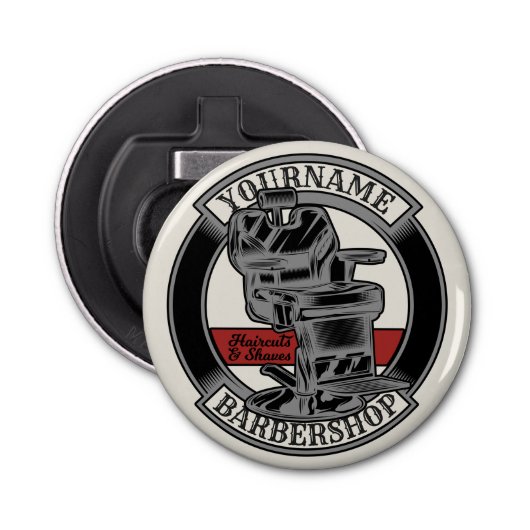 Persoonlijke Retro BarberWinkel Barber Stoel Salon Button Flesopener (Voorkant)