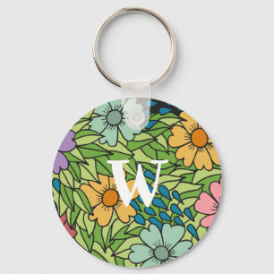 Persoonlijke Retro Bloemen Grote Schaal Meerkleuri Sleutelhanger