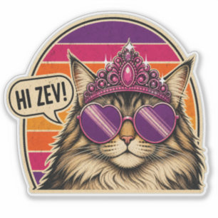 Persoonlijke Retro Kat Koningin Sticker met Kroon