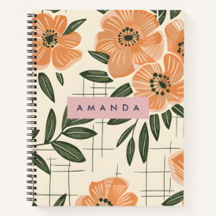 Persoonlijke Retro Oranje Bloem Stijl Notitieboek