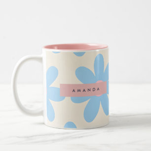 Persoonlijke Retro Pastel Blauwe Madeliefjes Bloem Tweekleurige Koffiemok