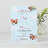 Persoonlijke Retro Vliegtuig eerste Verjaardagsfee Kaart (Staand voorkant)