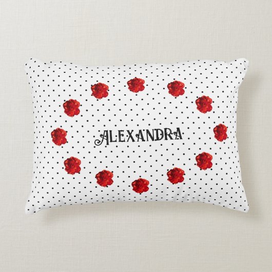 Persoonlijke Rode Bloemige Stippen Accent Kussen (Voorkant)