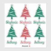 Persoonlijke rode en groene kerstbomen sticker (Vel)