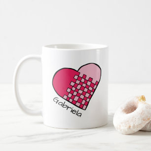 Persoonlijke rode en roze geweven hart Doodle mok