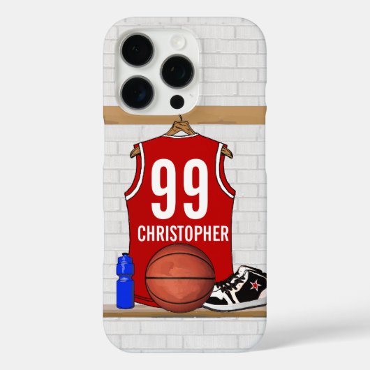 Persoonlijke Rode en Witte Basketball Jersey Case-Mate iPhone Case (Achterkant)