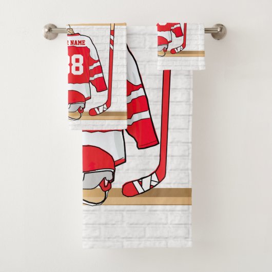 Persoonlijke Rode en Witte Ice Hockey Jersey Bad Handdoek (Insitu)