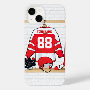 Persoonlijke Rode en Witte Ice Hockey Jersey Case-Mate iPhone 14 Hoesje