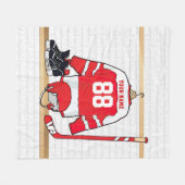 Persoonlijke Rode en Witte Ice Hockey Jersey Fleece Deken (Voorkant (Horizontaal))