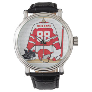 Persoonlijke Rode en Witte Ice Hockey Jersey Horloge
