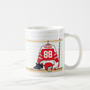 Persoonlijke Rode en Witte Ice Hockey Jersey Koffiemok