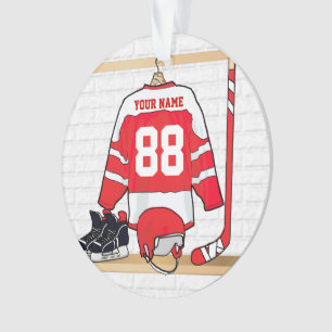 Persoonlijke Rode en Witte Ice Hockey Jersey Ornament