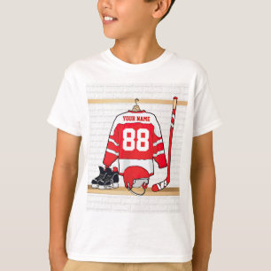 Persoonlijke Rode en Witte Ice Hockey Jersey T-shirt