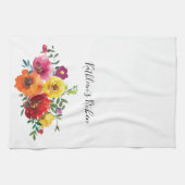 Persoonlijke Rode Gele Roze Aquarel Bloemen Theedoek (Horizontaal)