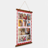 Persoonlijke rode geruite collage met 10 foto's hangend wandkleed (Gebogen)