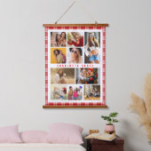 Persoonlijke rode geruite collage met 10 foto's hangend wandkleed (Slaapkamer)