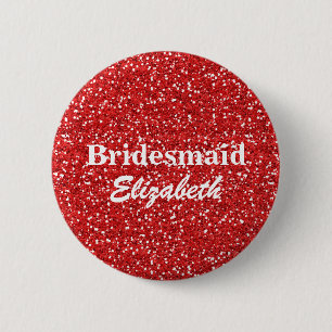 Persoonlijke Rode Glitter Bridesmaids Weddenschap Ronde Button 5,7 Cm