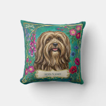 Persoonlijke Rode Gouden Lhasa Apso Bloemenkussen