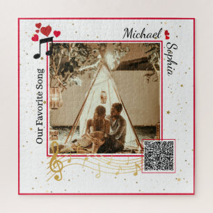 Persoonlijke Rode & Gouden Moderne Foto Lied QR Co Legpuzzel