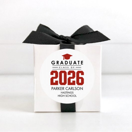 Persoonlijke rode graadsticker klas van 2026 ronde sticker