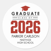 Persoonlijke rode graadsticker klas van 2026 ronde sticker (Voorkant)