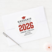 Persoonlijke rode graadsticker klas van 2026 ronde sticker (Envelop)