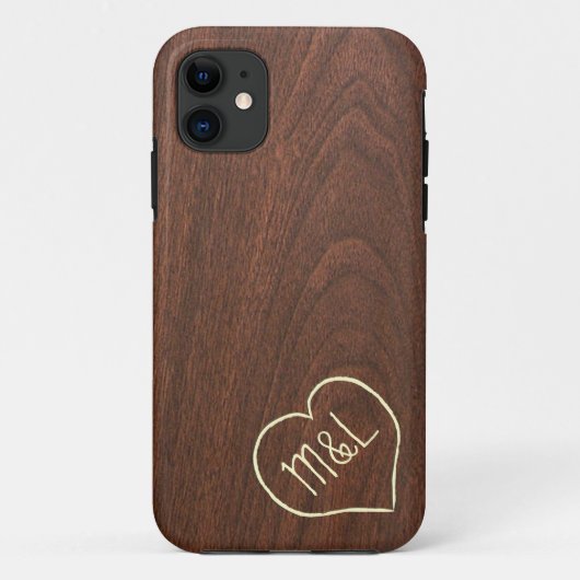 Persoonlijke rode houtstructuur met hart & initial Case-Mate iPhone case (Achterkant)