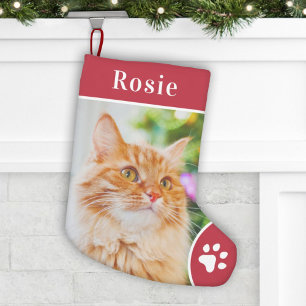 Persoonlijke rode huisdierfoto met monogramnaam kleine kerstsok