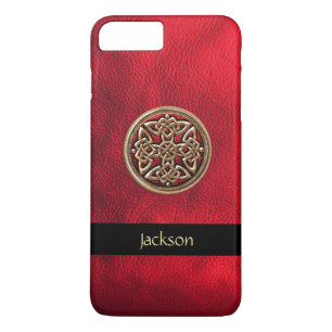 Persoonlijke Rode Leren Keltische Knoop iPhone 7 H iPhone 8 Plus / 7 Plus Hoesje