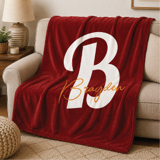 Persoonlijke Rode Monogram Fleece Deken 