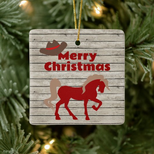 Persoonlijke Rode paarden en cowboy-Pet met kerstm Keramisch Ornament (Boom)