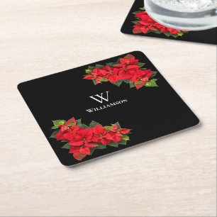 Persoonlijke Rode Poinsettia Vierkante Kartonnen Onderzetter