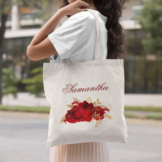 Persoonlijke rode rozen - Floral Wedding Tote Bag