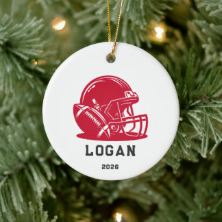 Persoonlijke rode voetbalhelm kerstboomornament keramisch ornament