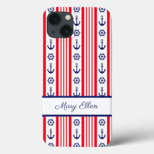 Persoonlijke Rode Witte Blauwe Nautilsche Ankers iPhone 13 Hoesje