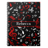 Persoonlijke Rode Witte en Zwarte Muzieknoten Notitieboek (Voorkant)