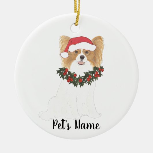 Persoonlijke Rode & Witte Papillon Kerst Keramisch Ornament (Voorkant)