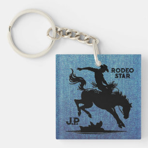 Persoonlijke Rodeo Ster Denim Sleutelhanger