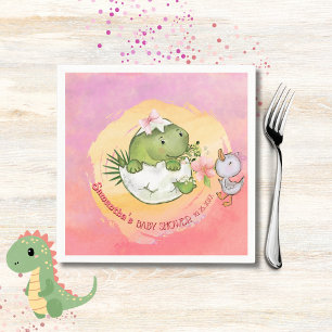 Persoonlijke Ronde Dino & Eendje Baby Shower Servet
