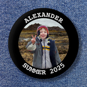 Persoonlijke ronde familie foto zwart button 5,7 cm