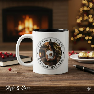 Persoonlijke Ronde Foto Tekst Mark Geschenk Tweekleurige Koffiemok