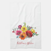 Persoonlijke Rood Geel Roze Aquarel Bloem Theedoek (Verticaal)