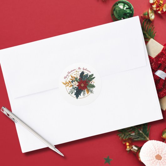 Persoonlijke Rood Groen Goud Bloem Kerstmis Ronde Sticker