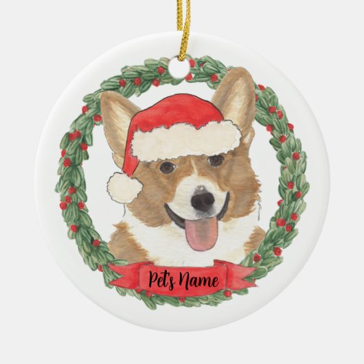 Persoonlijke Rood & Wit Corgi Kerstmis Keramisch Ornament (Voorkant)