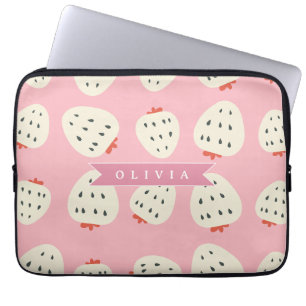 Persoonlijke Roze Aardbei Naam Schattig Meisjesach Laptop Sleeve
