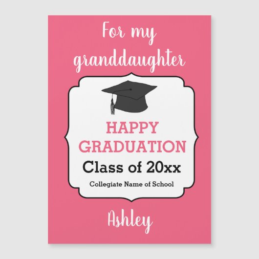 Persoonlijke Roze Afstudeer Magneetkaart (Voorkant)